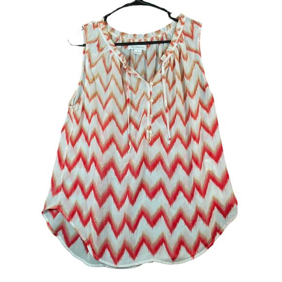 Liz Claiborne Womens Blouse Multicolor Zig Zag Sleeveless VNeck Henley Sheer L - Picture 1 of 9